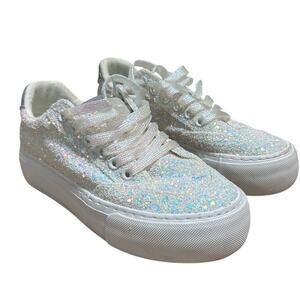 Jeekopeg Womens Size 6 White Glitter Platform Thick Sole Lace Up Walking Shoes